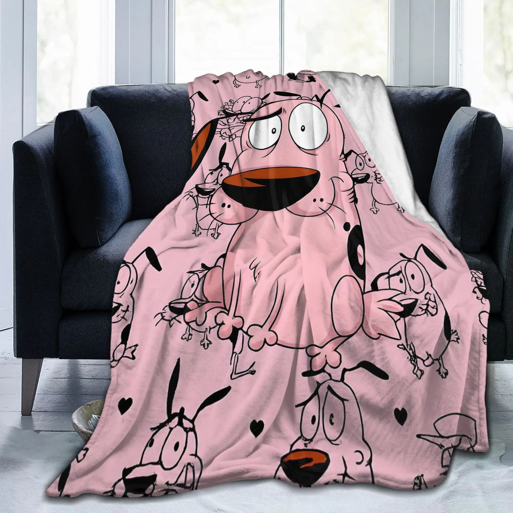 Custom Cute Cartoon Courage  Blanket 3D Print Soft Flannel Fleece Warm Dog Throw Blankets for Travel Bedroom Couch Bedspreads