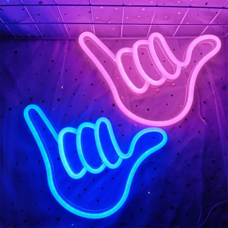 

Peace Gesture Led Neon Light Sign Hand Shape Finger Hanging Wall Night Light Art Bedroom Decor Lamp Birthday christmas Gift