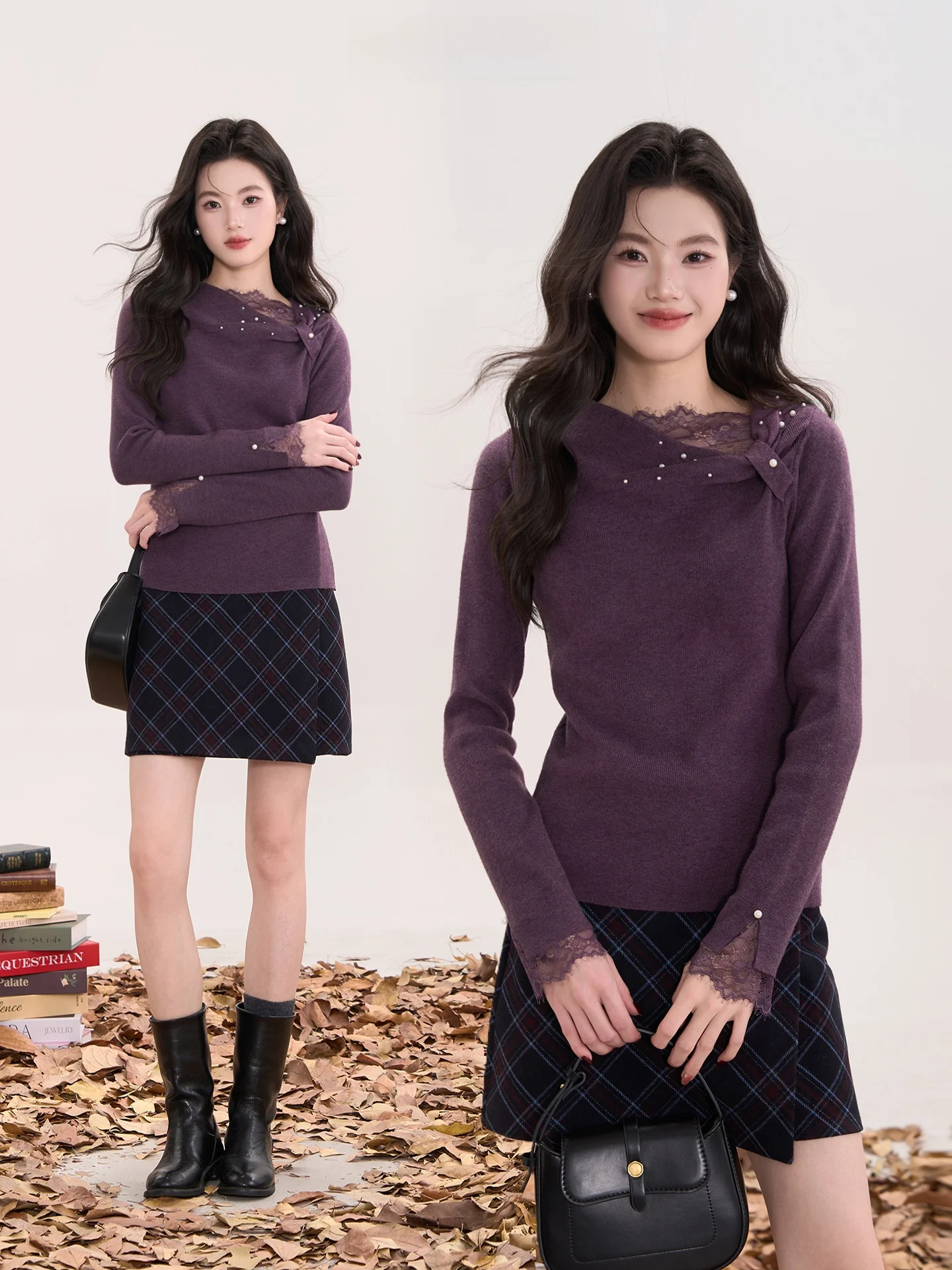 Top de punto de manga larga con encaje para mujer, ajustado, a la moda, con cuentas, decoración de ventana, diseño de piña, licor de piña.