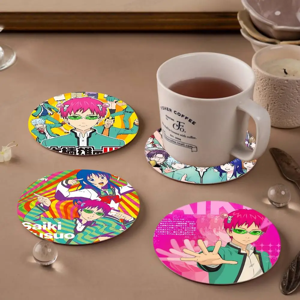 Saiki K Disasterus Life Japanese Anime Printed Coasters Suitable for Daily Family Party Decoration, Office, Non-Slip Coasters