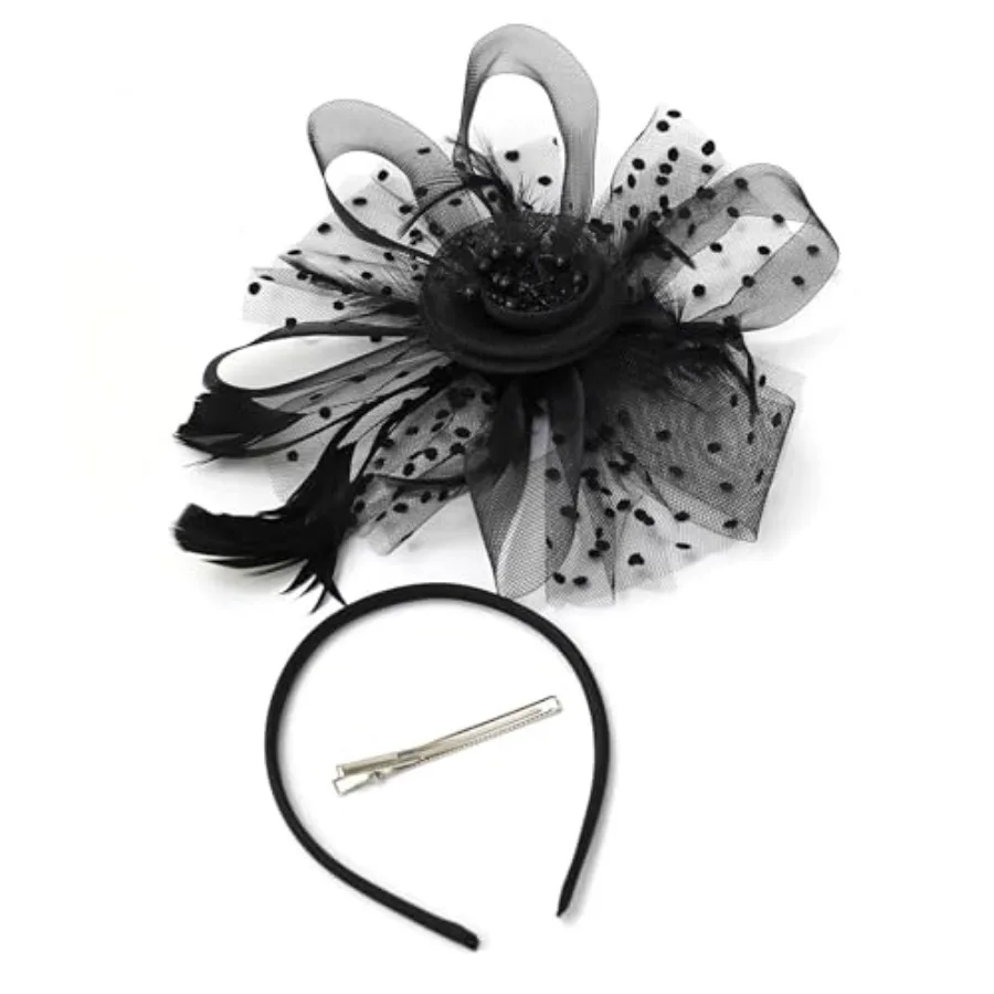 JUNBESTN Fascinators Hat Tea Party Headwear for Women Flower Mesh Feathers Headband