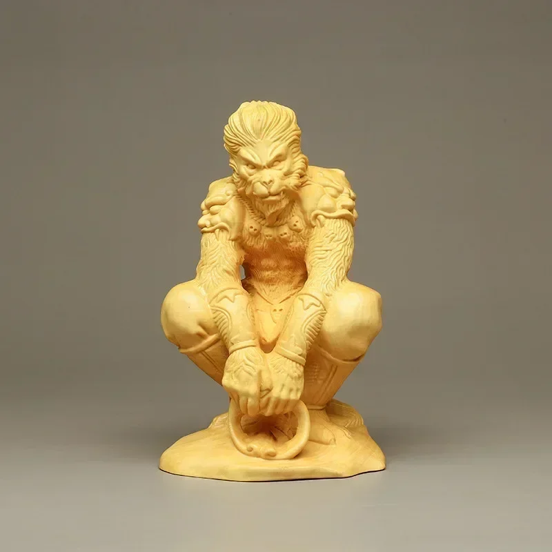 Solid Wood Carving Great Sage Sun Wukong tv mythology Figures Statue Wooden hand-carved cute home desktop decoration