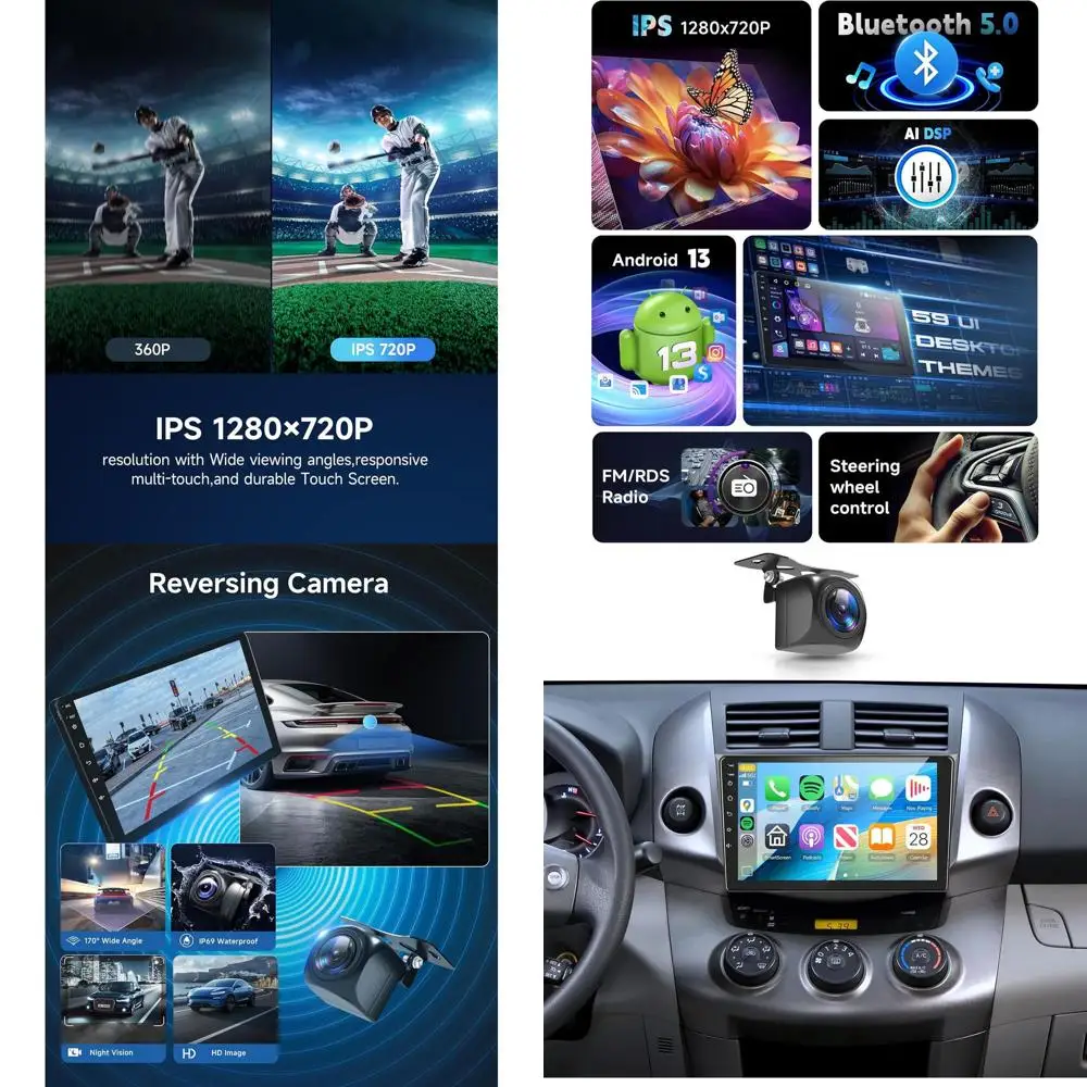 

【4G+64G】 for Toyota RAV4 2006-2012 Android Car Radio Stereo with Wireless CarPlay Android Auto,9 inch IPS Touchscreen Car Stereo