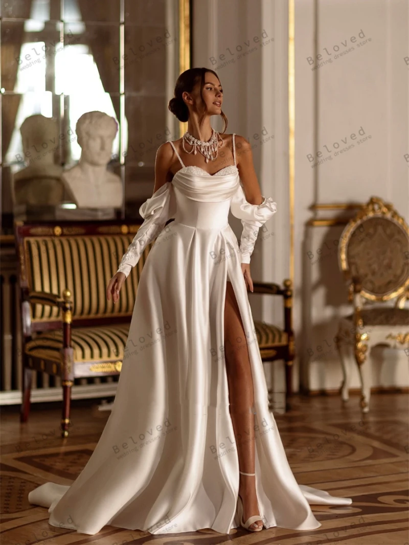 Vestidos De Novia encantadores, Vestidos De Novia De satén con hombros descubiertos, Vestidos elegantes con espalda descubierta y escote en forma De corazón personalizados