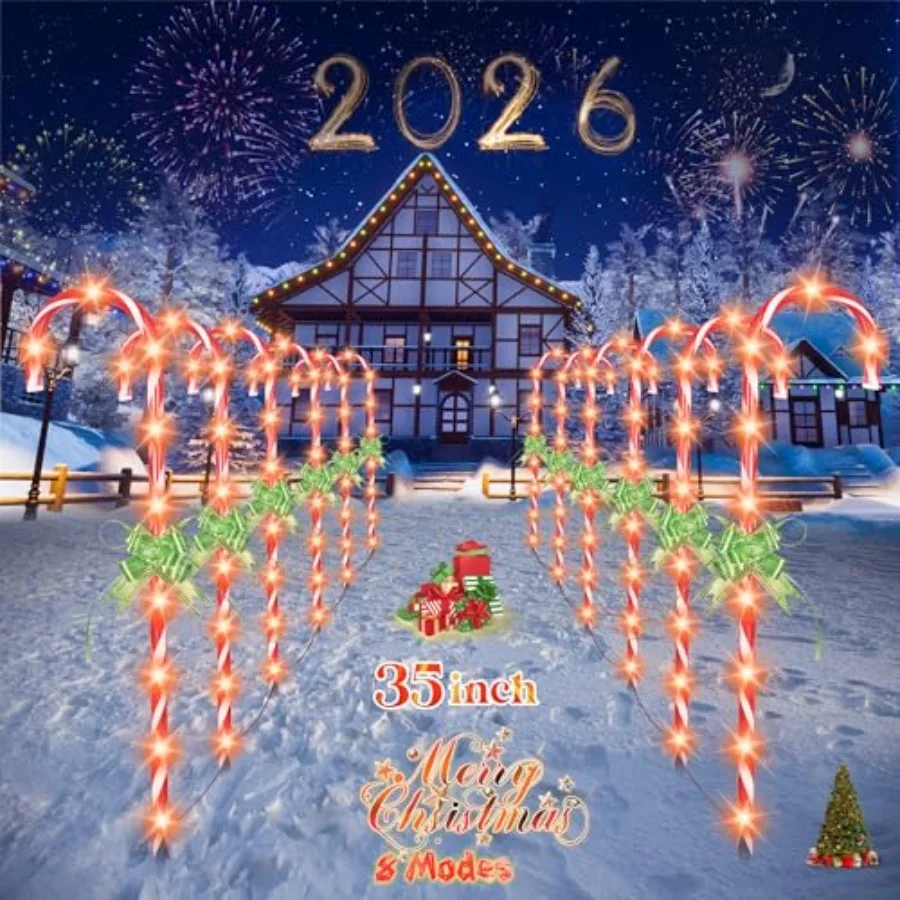 

35" Candy Cane Lights - 12 Pack 8 Modes30V LED Candy Cane Lights Christmas Decor Outdoor Christmas Decorations for Yard Lawn Ga