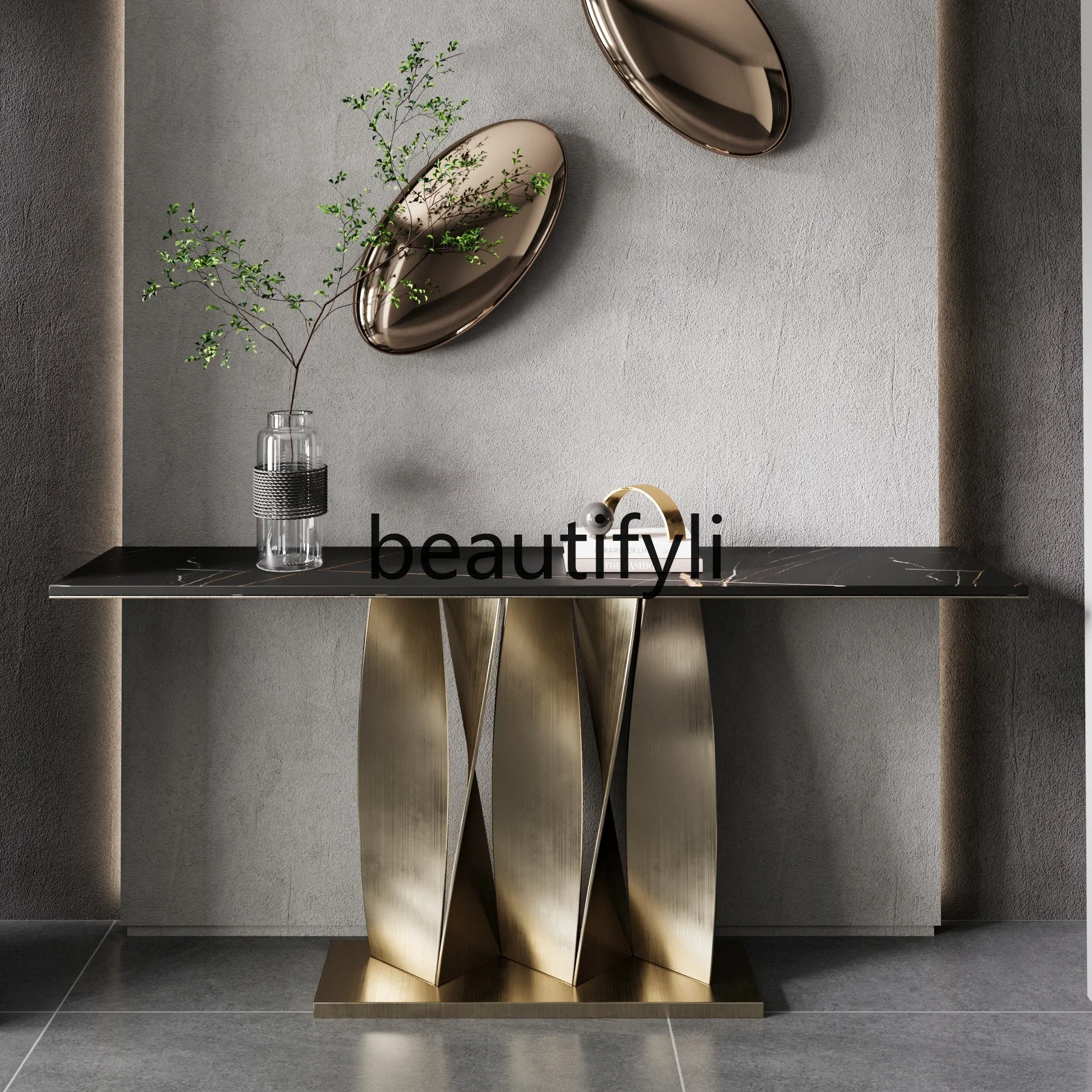 

YH5 Italian light luxury rock slab entrance table, living room entry decoration marble observation deck, entrance terrace