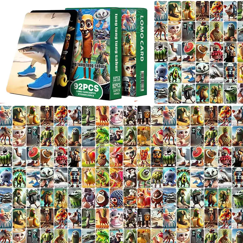 3 Arten italienische Brainrot-Karten, 92 Stück, TungTungTung Sahur Tralalero Tralala, klassisches Spielzeug, Sammelkarten mit Aufklebern, Geburtstagsgeschenke