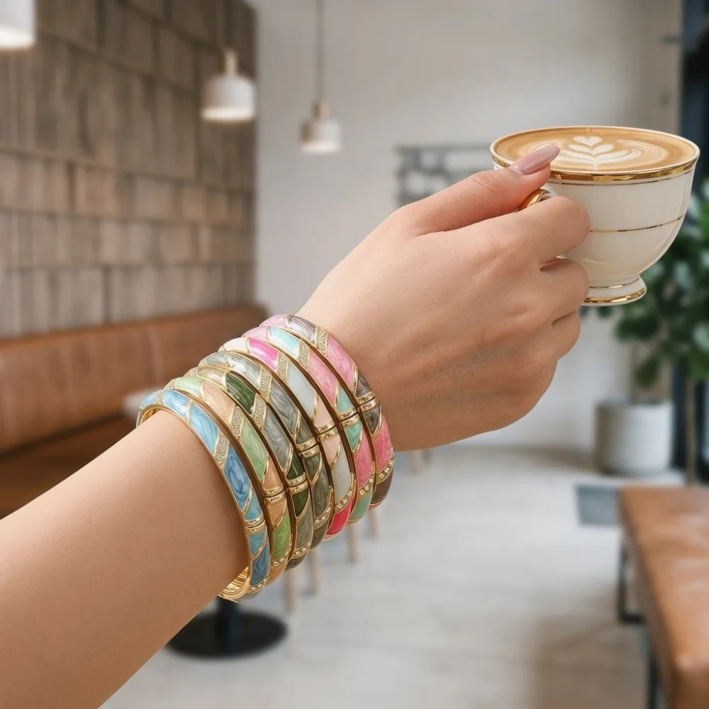 

Enamel Vintage Cloisonne Bangle Lines Shape Traditional Chinese Crystal Bangle Vintage Ethnic Women's Hand Bracelet Ladies