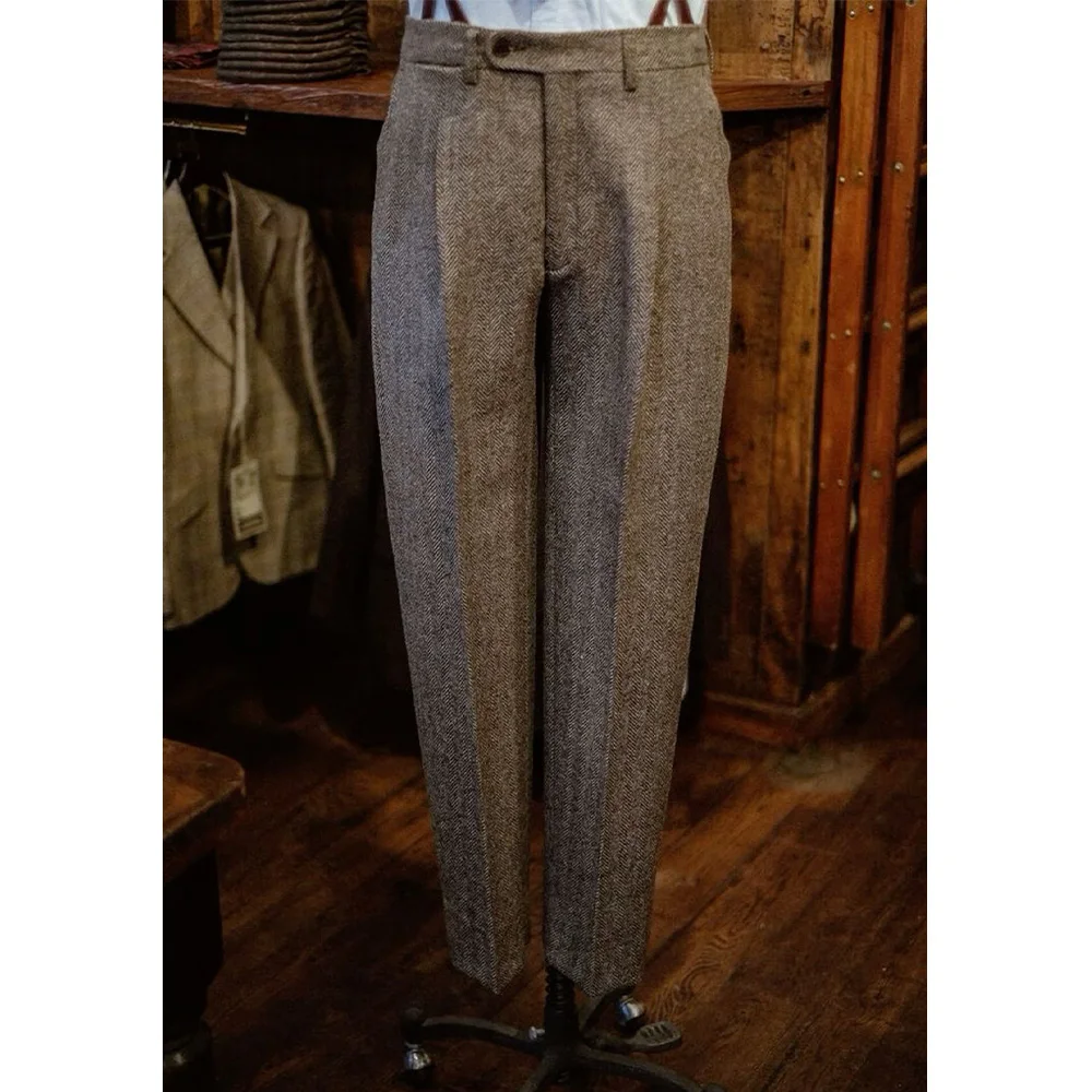 

Мужские плиссированные брюки из смесовой шерсти «елочка», зауженные удобные дышащие деловые повседневные брюки для мужчин, офисная одежда, облегающий крой