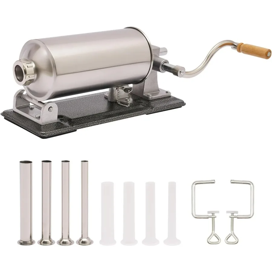 

Hand Crank Sausage Stuffer Stainless Steel Homemade Manual Sausage Maker Horizontal Meat Filling Kitchen Machine, Packed 8 Stuff