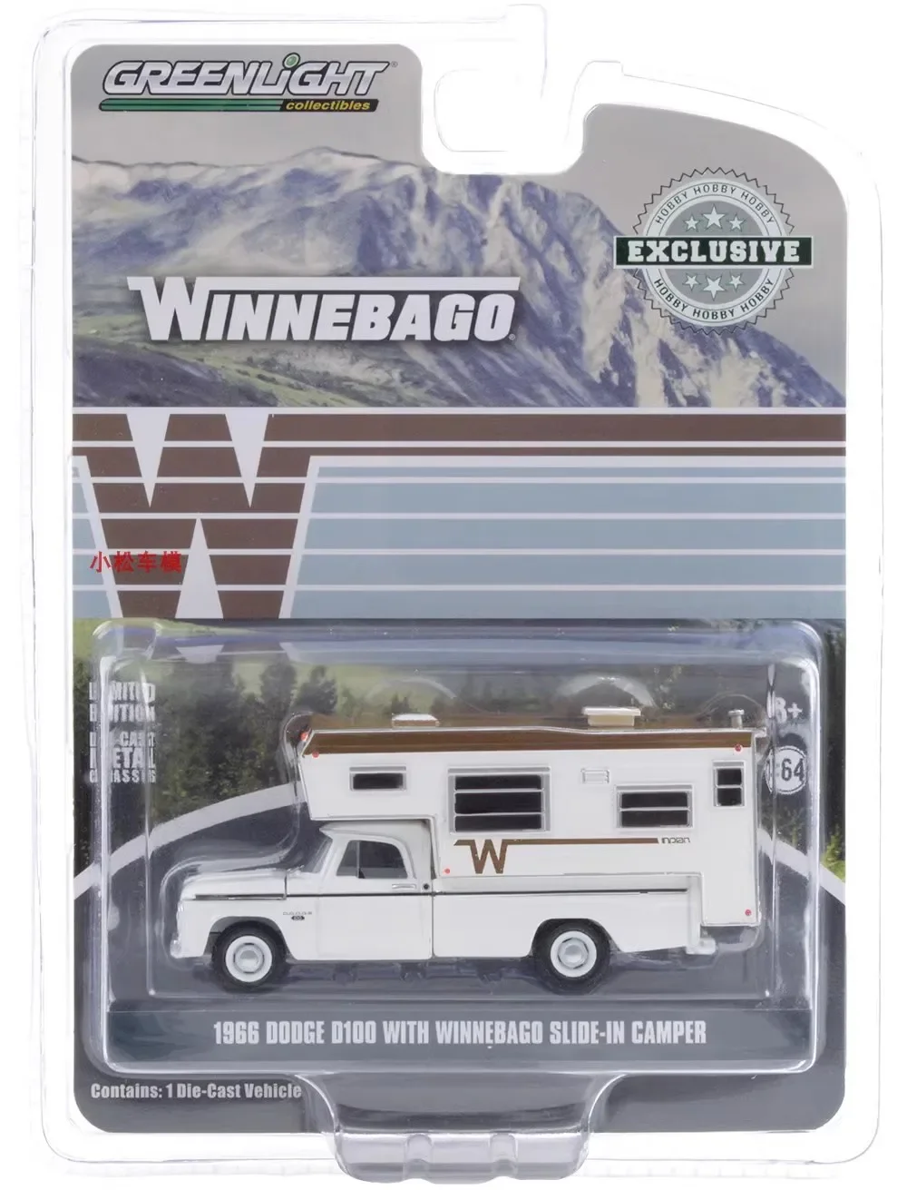 1:64 1966 Dodge D100 With Winnebago Slide-IN Camper Diecast Metal Alloy Model Car Toys For Gift Collection