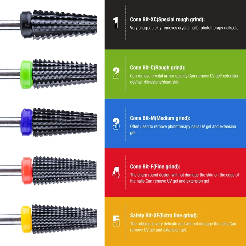 블랙 세라믹 네일 드릴 비트 제거 밀링 커터, 전기 네일 파일 액세서리, 좌우 회전 커터