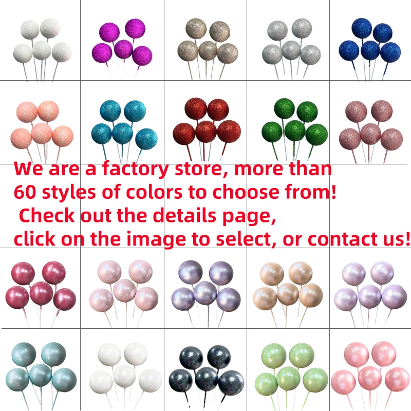 20pcs Colorful Balls Cake Toppers Metal Foam 2-4cm Ball White Black for Kids Birthday Party Cake Decorations Wedding Anniversary