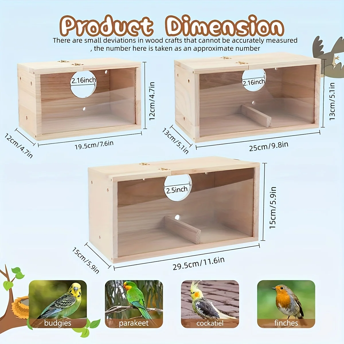 1Pc Accessories in Random Colors and Styles, Shipped Randomly. Outdoor Garden Decoration Birdhouse, Transparent Visible Wood Breeding Box for Cockatiels and Budgerigars, Large, Medium, and Small Bird Nests