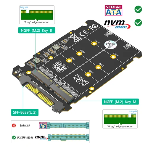 Imagen 2 del producto Adaptador M.2 SSD a U.2 2 en 1 M.2 NVMe SATA-Bus NGFF SSD a PCI-e U.2 SFF-8639 PCIe M2 Adaptador Convertidor para computadoras de escritorio