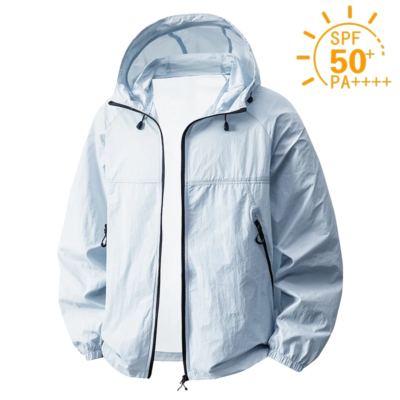 

New Men Hooded Sun Protection Clothing Ice Silk UV Protection Jacket Couple Outdoor Sun Shirt Fishing Skin Coat Women Sunscreen