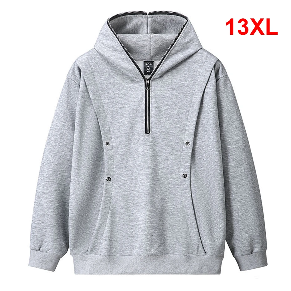 

13XL Plsu Size Hoodie Men Spring Autumn Half Zipper Design Hoodie Fashion Casual Solid Color Hoodies Male Big Size 12XL 13XL
