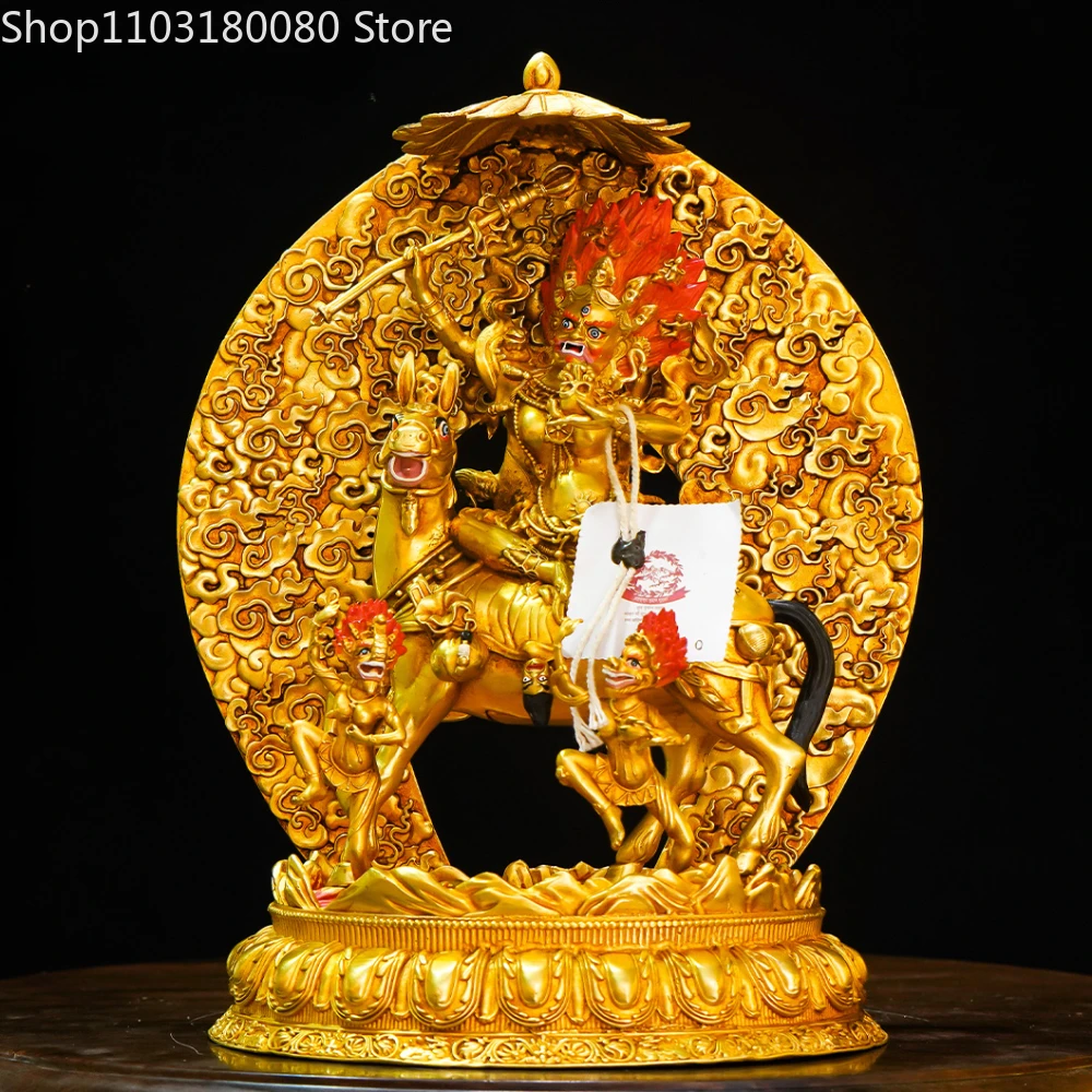 24cm Copper gilding carving Palden Lhamo riding horse buddha statue Tibet buddhism Laksmi goddess statue sculpture decor Large