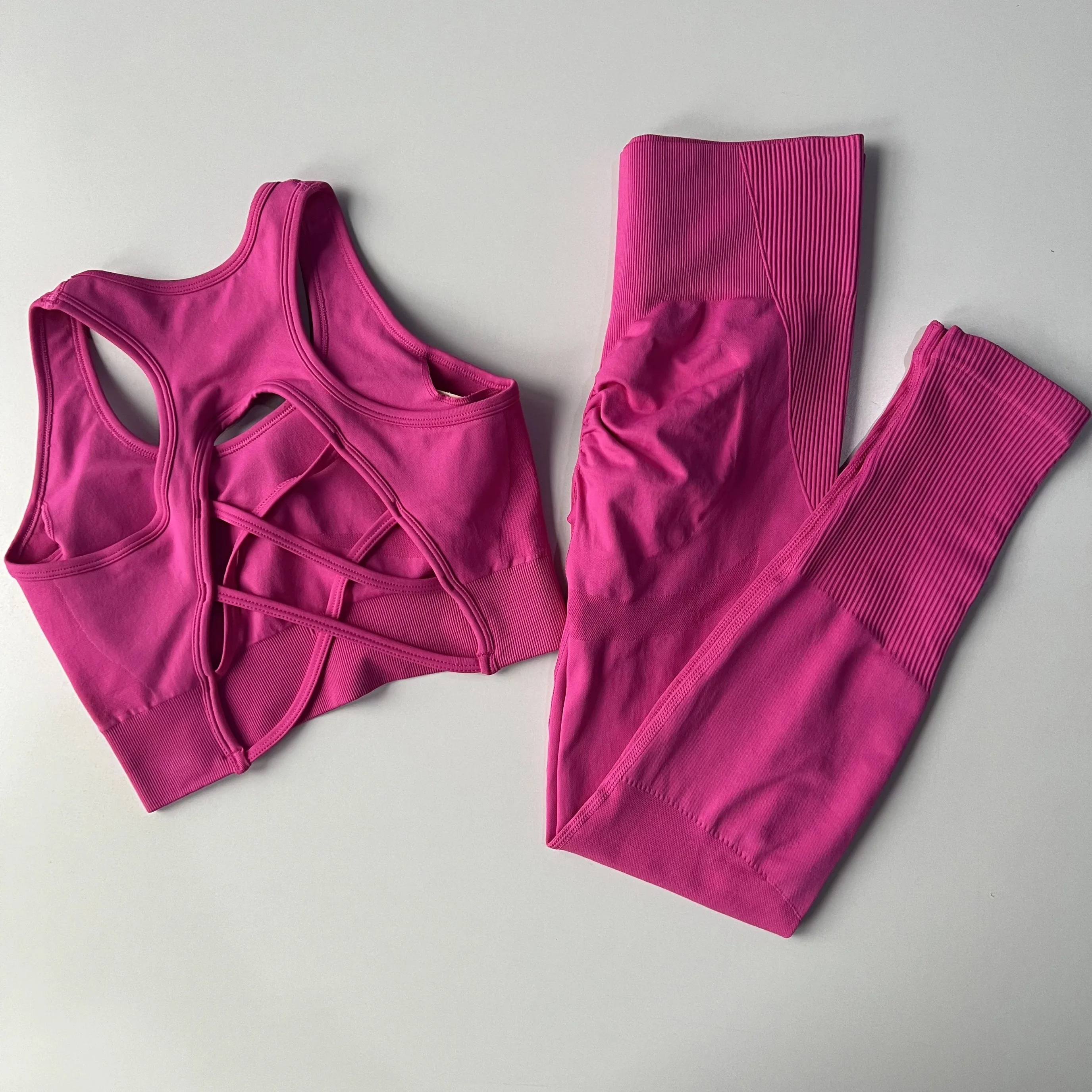 Sexy Rückendesign Fitness-BH für Frauen Pilates Stoßfester Lauf-Trainings-Top Sportliche Hosen Yoga-Outfit-Set – Detail 11