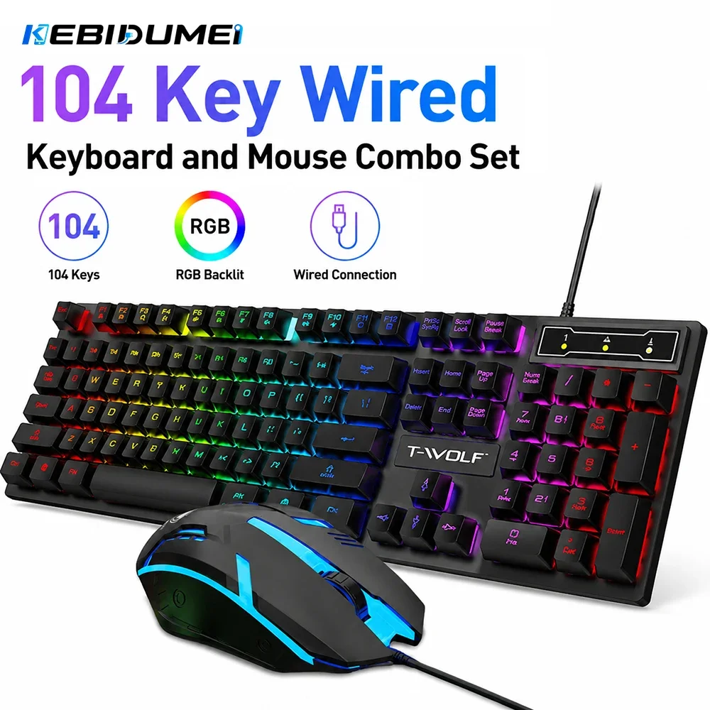 KEBIDUMEI Kabelgebundenes Tastatur- und Maus-Kombi-Set, RGB-Hintergrundbeleuchtung, Gaming-Tastatur, 104 Tasten, Standard-Tastatur für Laptop, Android, Windows