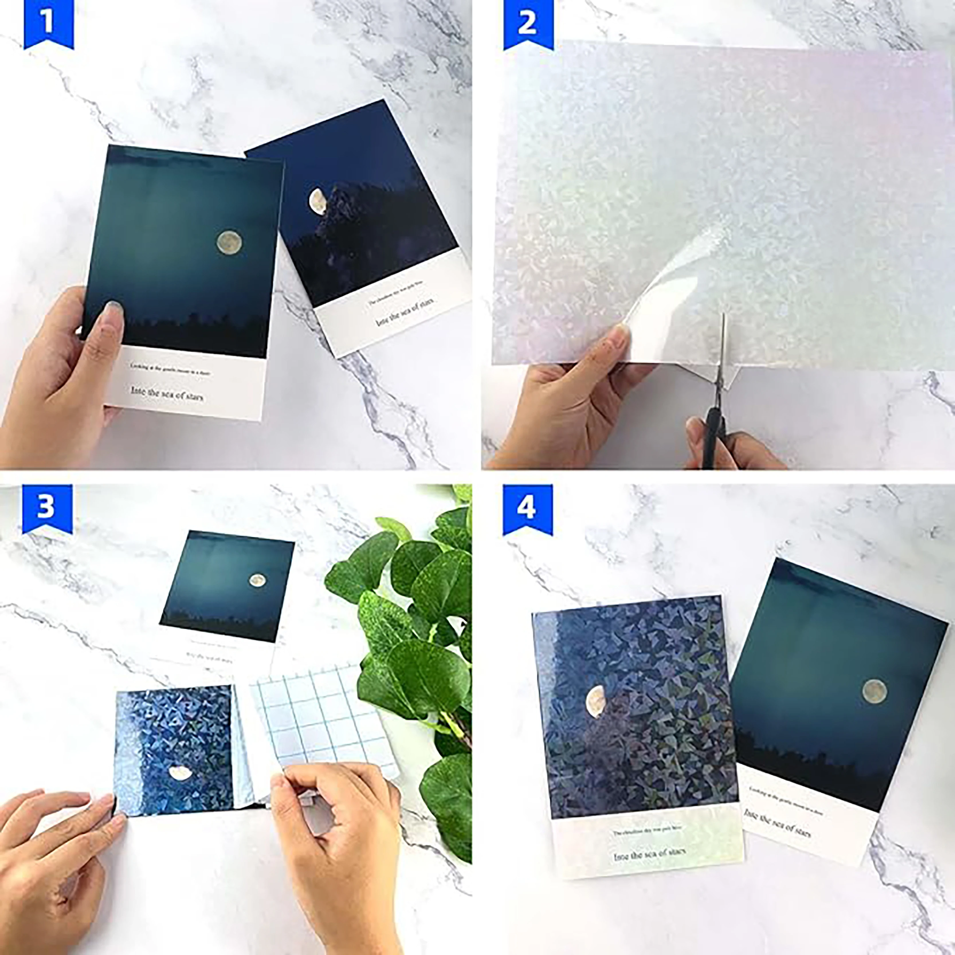 A4 Size 20 Sheets 4 styles Holographic Sticker Paper Vinyl Lamination Stickers Film Self Adhesive（Gem, Rainbow, Spot, Star）