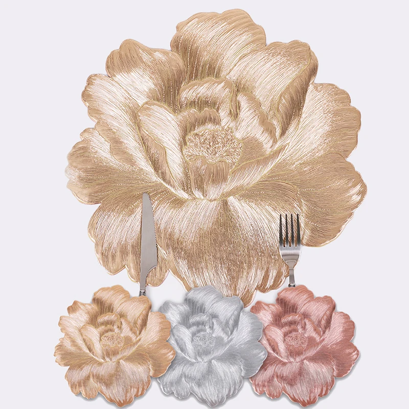 

1Pc Peony Flower Placemat 38cm PVC Heat Resistant Washable Cup Mat Decorative Table Pad Coasters For Home Party Wedding