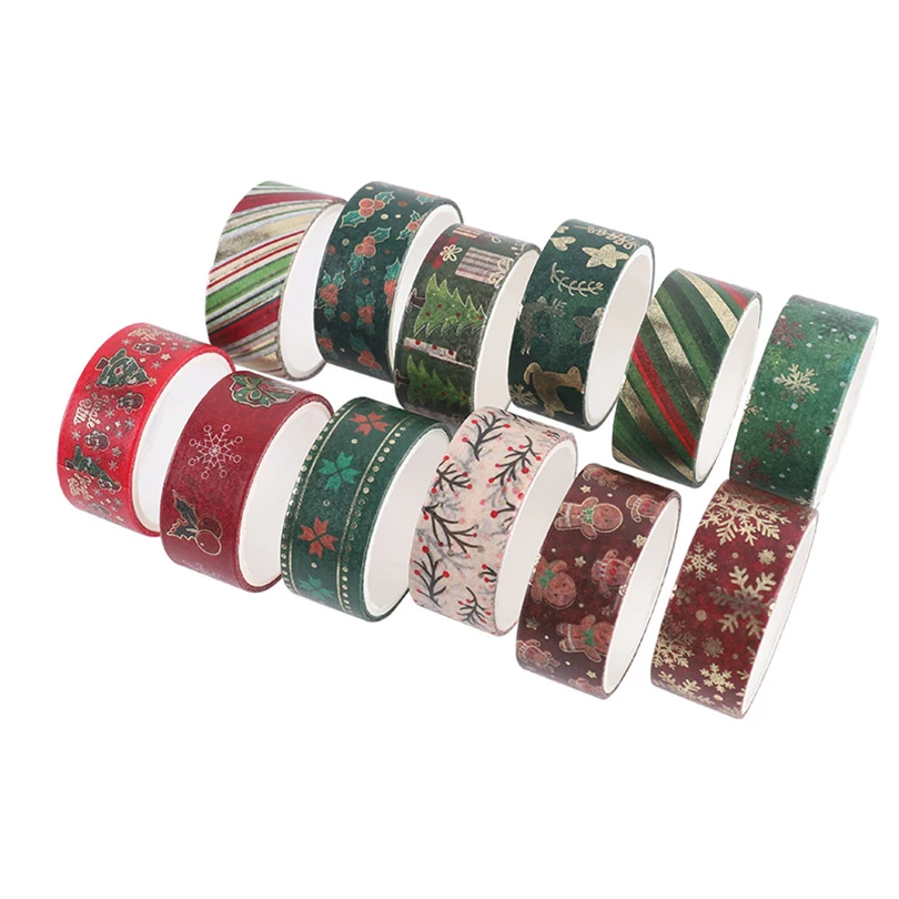 12Pcs Christmas Washi Tape Set Navidad Washi Tapes Journal Supplies Gold Foil Decorative Adhesive Tape Scrapbooking Masking Tape