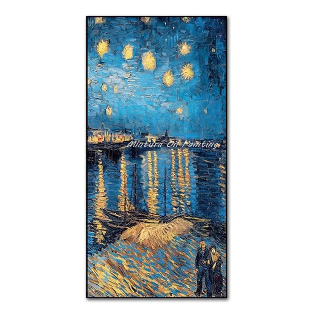 

Mintura Large Size Handmade Artwork Handpainted Oil Painting on Canva The Rivers At Night Modern Hotel Decor,Home Decor Wall Art