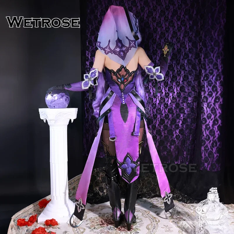 [Wetrose]In Stock Black Swan Honkai Star Rail Cosplay Costumes 	 زي تنكري بجعة سوداء مع شعر مستعار ، طقم كامل ، ملبس عيد الميلاد في عيد هالوين ، راوي الحظ ، سكة بحر ستار ، ذهبي ، هونكاي ، فضي