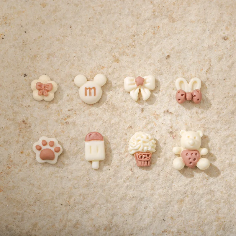 20pcs Cartoon Nail Art Painted Strawberry Bear Jewelry Cat Claw Cream Bow Resin Rhinestone Decoration Nail Jewelry