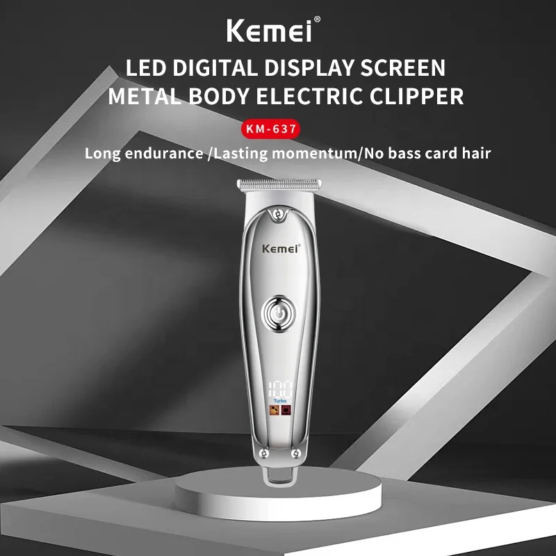 Kemei KM-637 USB Charging Stainless Steel Haircut Set  Professional Hair Cut Machine Hair Trimmer with LED Display Tondeuse T9