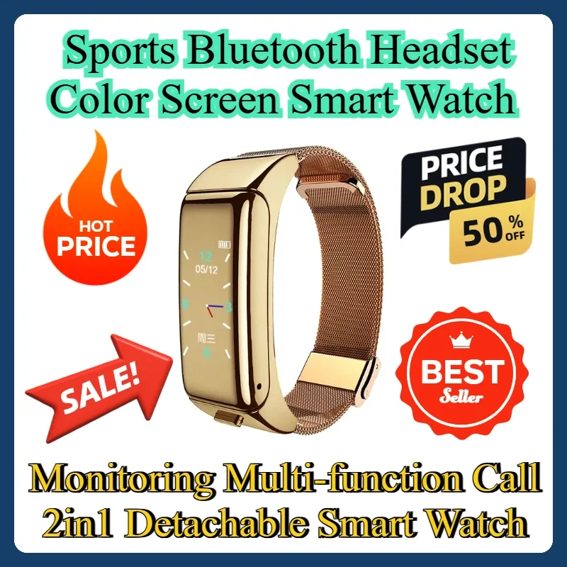 Monitoring Multi-function Call 2in1 Detachable Smart Watch Sports Bluetooth Headset Color Screen Smart Watch