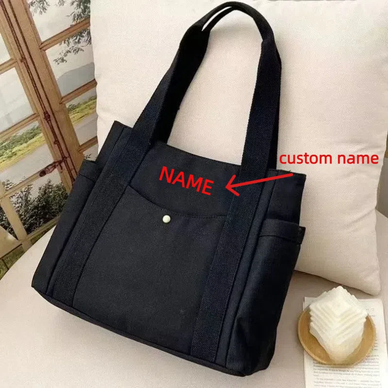 Personalized Large Capacity Canvas Tote Bags Work Commuting Carrying Bag College Student Outfit Book Shoulder Bag Custom Name