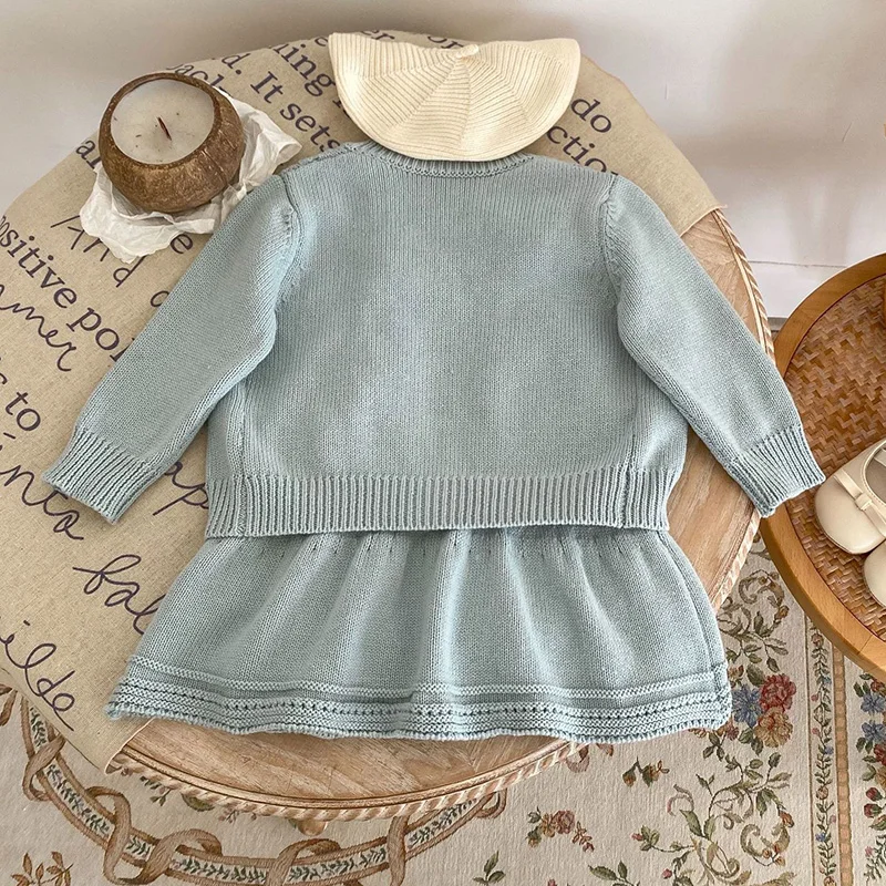 2024 New Spring Newborn Baby Girls Clothing Set Long Sleeved Knitted Cardigan+Jumpsuit Infant Baby Girls Knitted Clothing Suit