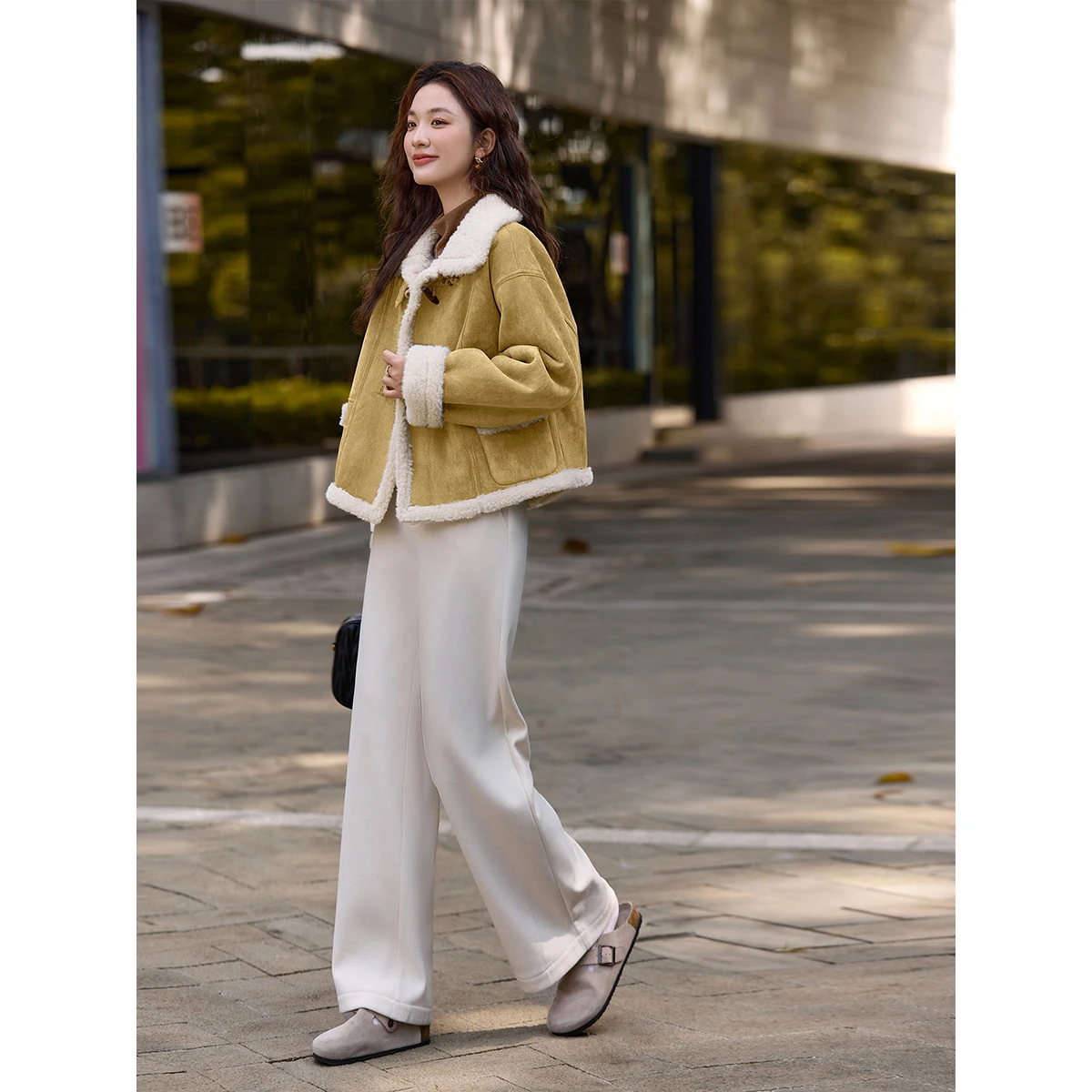 VIMLY mode Faux cuir vestes pour femmes rétro corne bouton polaire doublé vêtements d'extérieur col montant chaud dame manteaux 30615