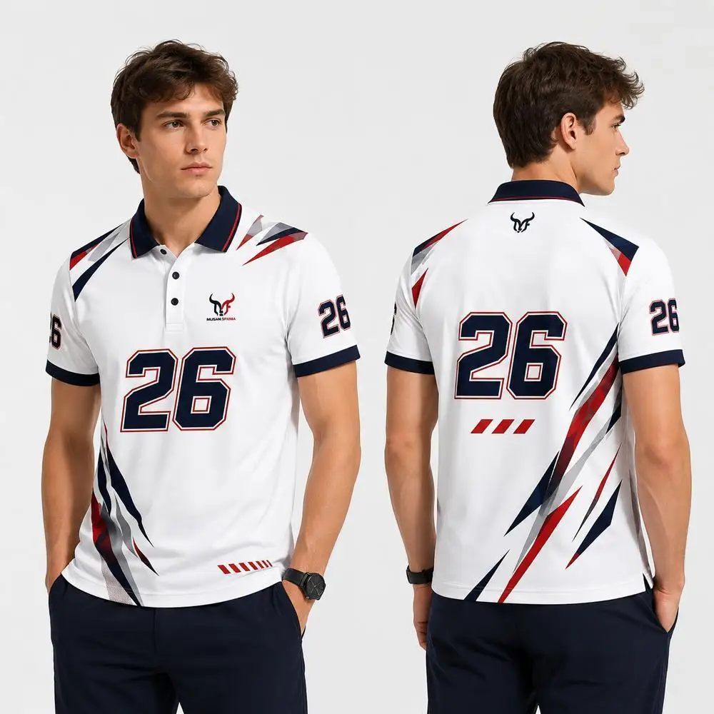 Mens Motorsport Polo Shirt 26 Number Geometric Color Block Quick Dry Breathable Short Sleeve Summer