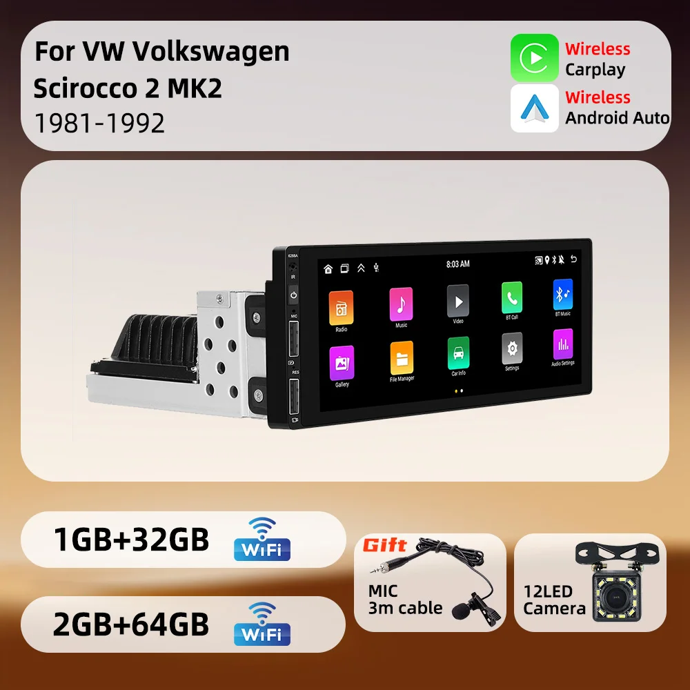 

Для VW Volkswagen Scirocco 2 II MK2 1981-1992: 6,86-дюймовый экран, стереосистема 1 DIN, Android автомагнитола, мультимедийное радио, CarPlay, GPS, WiFi, головное устройство