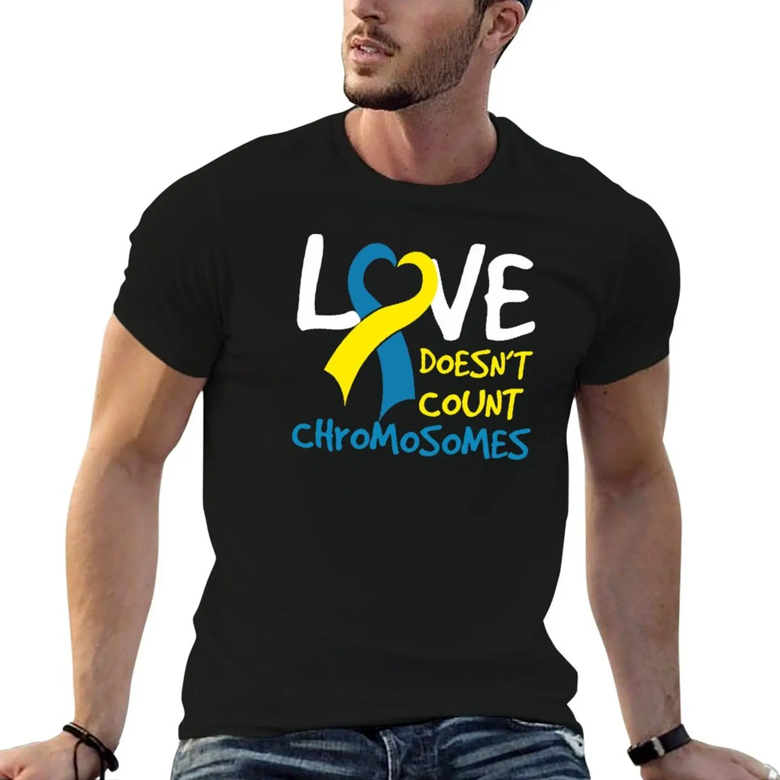 

Love Doesn't Count Chromosomes Down Syndrome Awareness Month Gift T-Shirt cotton tshirt 100% T-Shirt