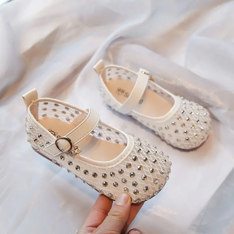 Summer New Girls Fashion Princess Shoes Mesh Breathable Rhinestone Casual Kids Footwear​ Versatile Shallow Flats