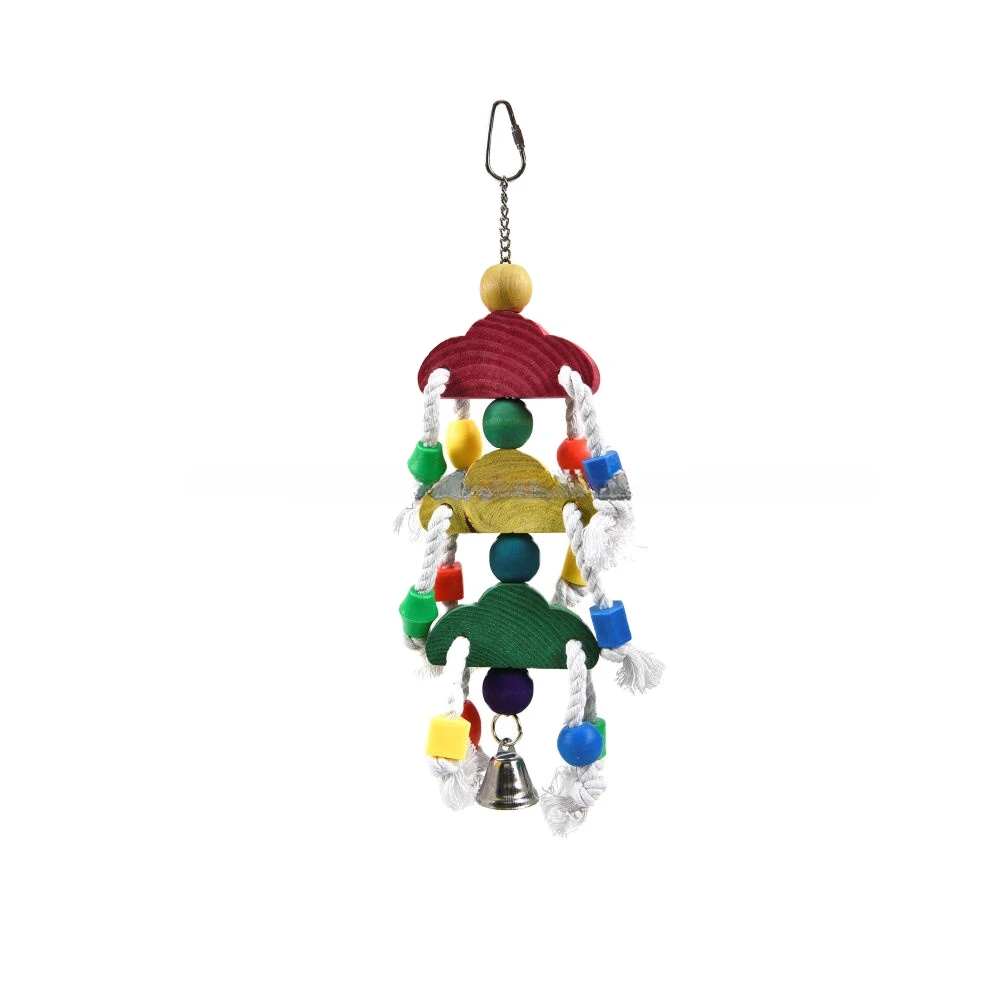 Colorful Parrot Pet Bird Macaw Hanging Chew Toy Bells Wood Blocks Swing Toys