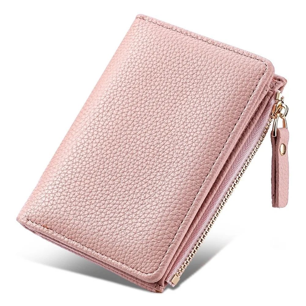 RFID Blocking Short Wallet With ID Window Zipper Pocket Small Clutch Wallet Multi Card Slots PU Leather Card Holder Women