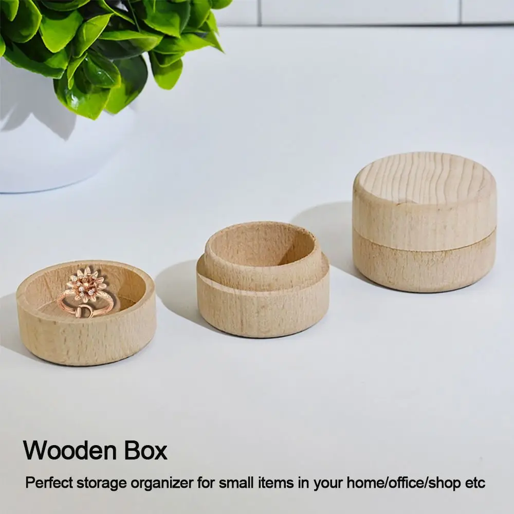 Small Round Wooden Storage Box Handmade Jewelry Organizer Soap Crafts Case Vintage Decorative Natural Craft Jewelry Box