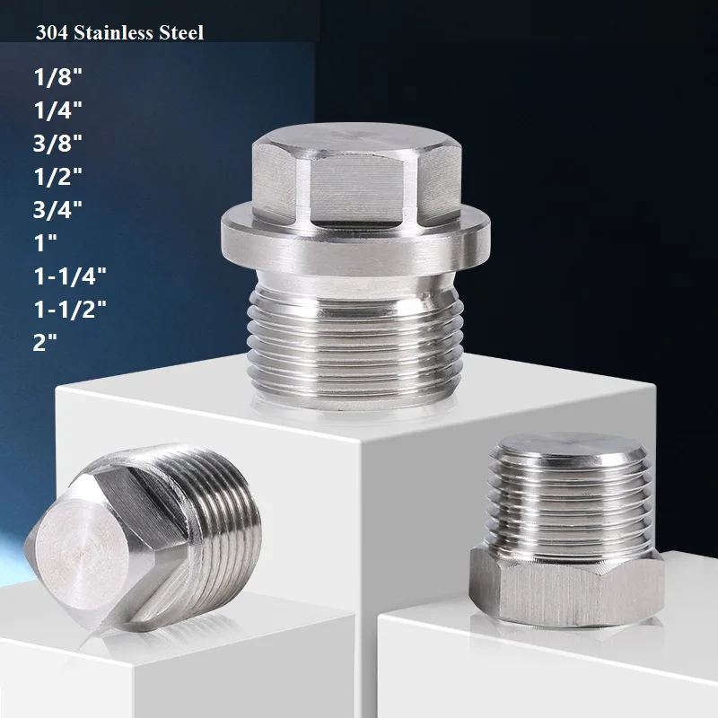 1/8" 1/4" 3/8" 1/2" 3/4" 1" -1-1/2" NPT Male Countersunk Flange Hex Square End Plug Cap 304 Stainless Steel Pipe Fitting Screw