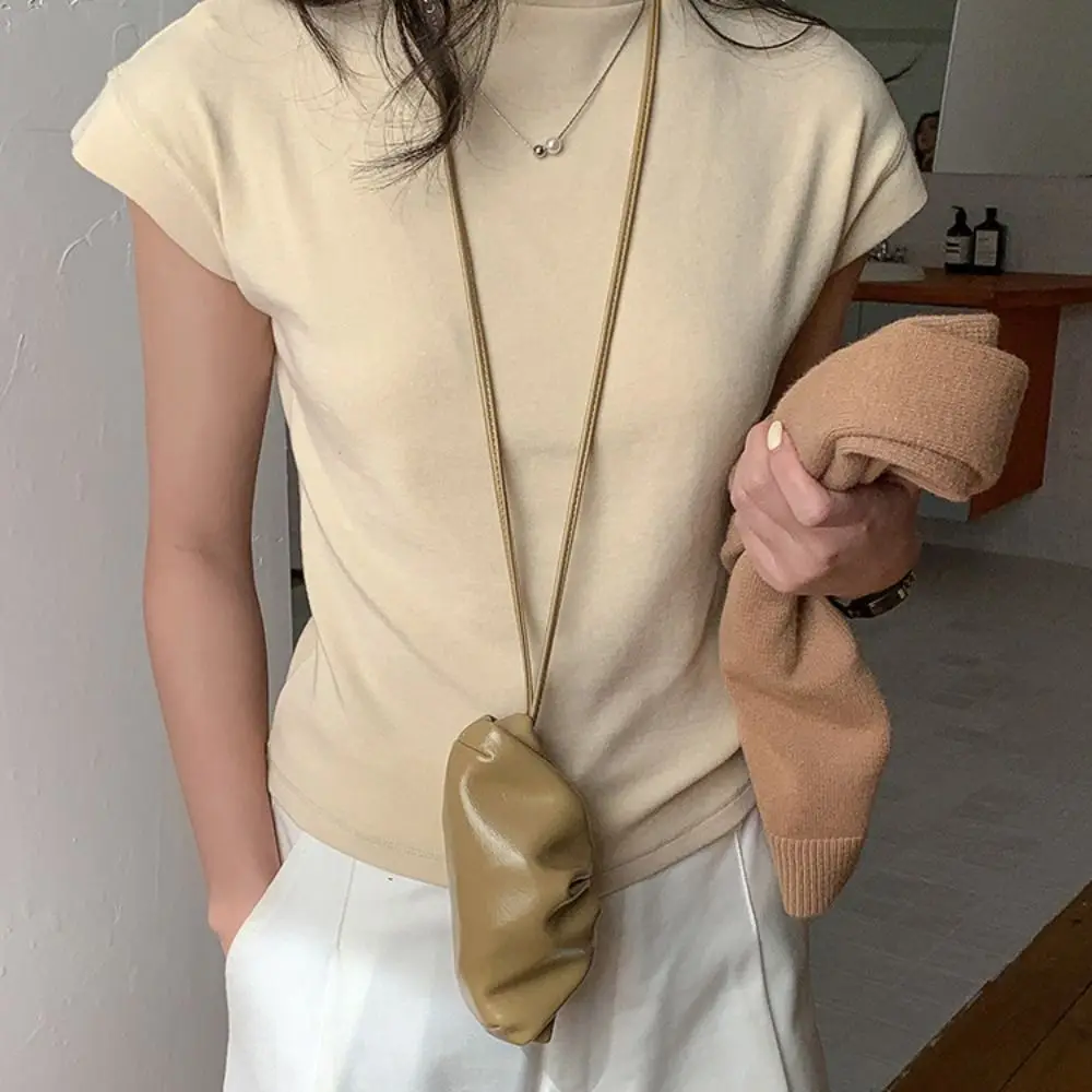 

New Soft Mini Cloud Bag Hanging Neck Coin Purse Chic Cute Fashion PU Leather Small Wallet Lipstick Storage Bag Accessories