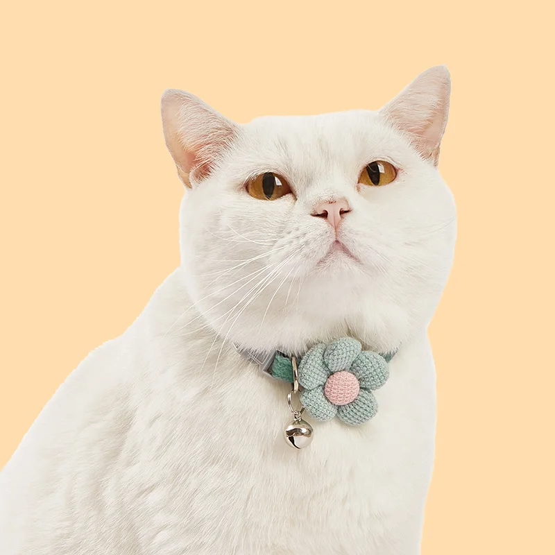 Cat Bell Collar Colorful Adjustable Sweet Cartoon Pet Collar Sun Flower Bowtie Soft Polyester Small Dog Cat Necklace