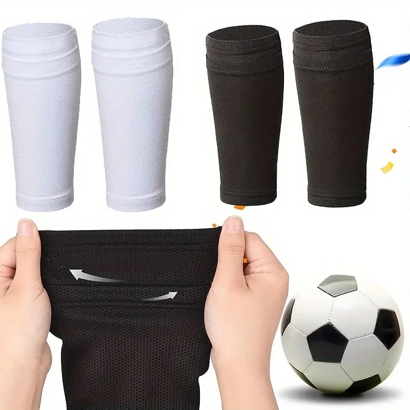 2pcs Football Shin Guard Sleeves with Pocket, Compression Calf Sleeves for Soccer Sports, Athletic Shin Pads Socks
