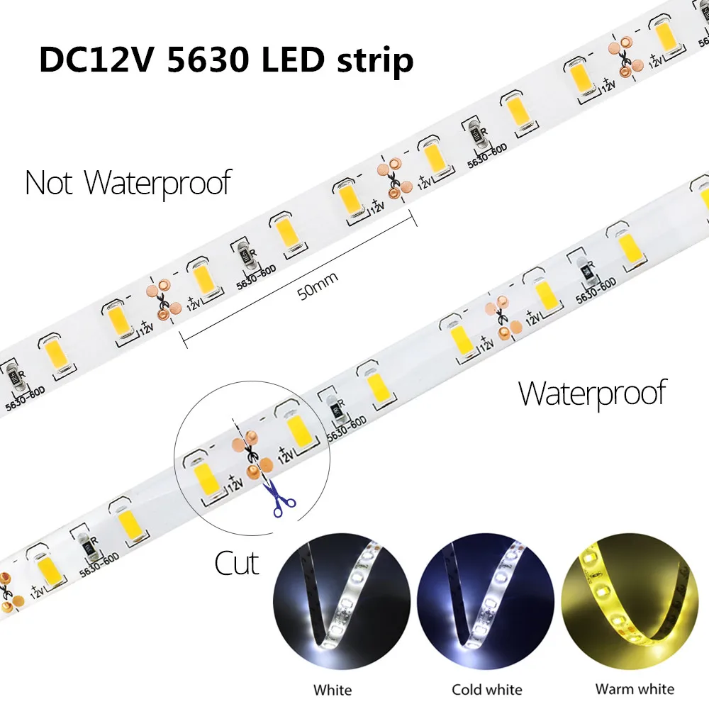 100M Led Strip Light 5630 Waterproof IP65 12V  Warm 3000K 6500K Cold White Nature White 4000K Red Green Blue Flexible Tape