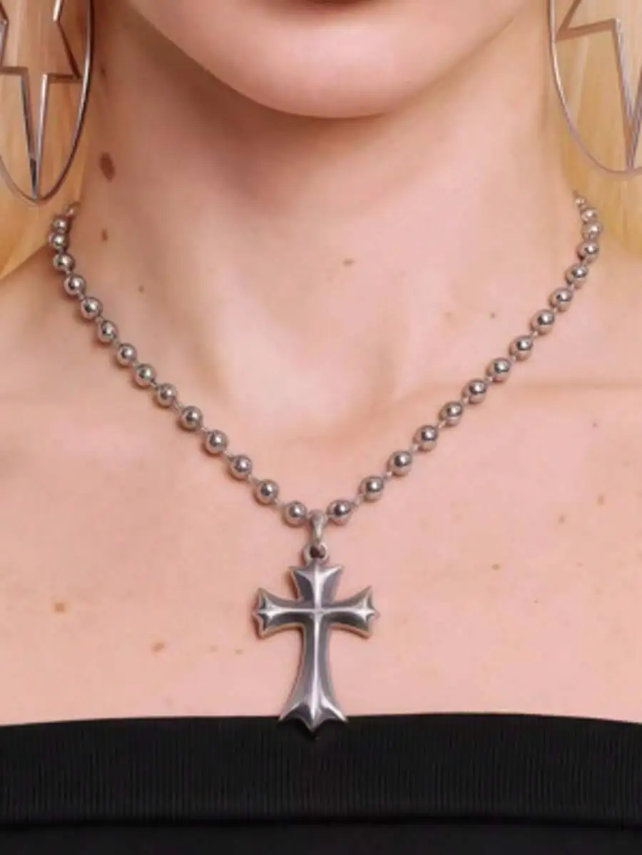 1pc Fashionable Punk Style Cross Pendant Necklace Suitable For Women's Daily, Party, Music Festival Wear