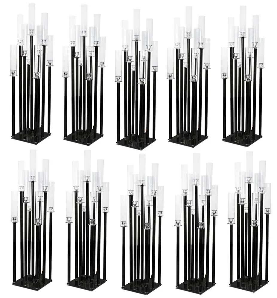 2/4/5/6/10Pcs 9‑Head Acrylic Candle Holder, Black Flower Vase Centerpiece, Road Lead Decor for Wedding Party Event Table Ornamen