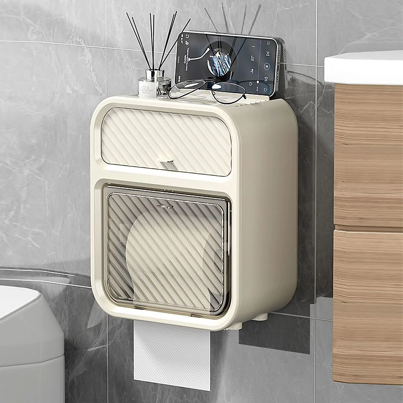 

Toilet Paper Holder Waterproof Bathroom Tissue Storage Box Wall Mount WC Paper Phone Drawer Towel Roll Shelf Organizer Kitchen